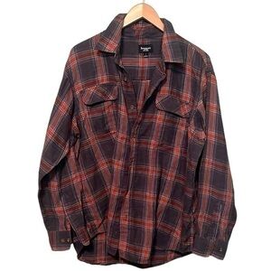 Haggar button up long sleeve plaid shirt men’s size large orange gray white